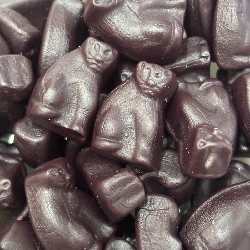 Black cat-shaped, aniseed flavour lollies