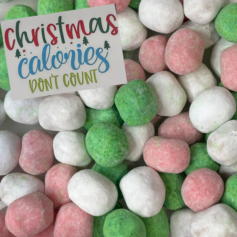 Christmas Calories Don't Count sign with assorted colour English bon bons.