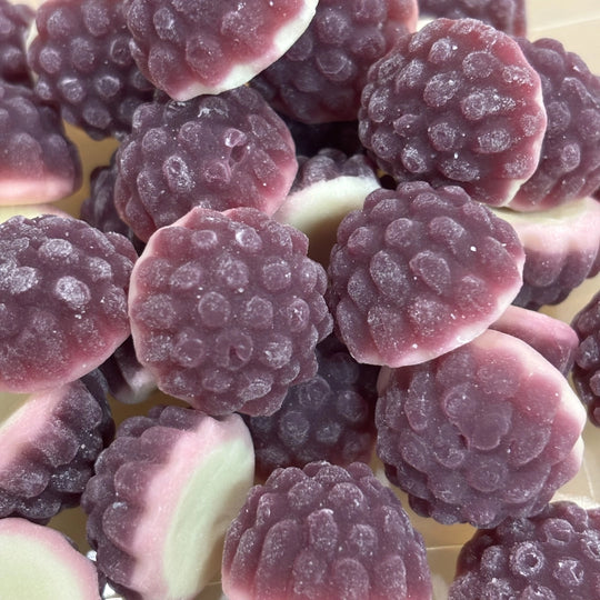 Boysenberry and cream dome shaped lollies