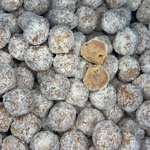 Coconut-coated caramel kisses with chewy toffee centres