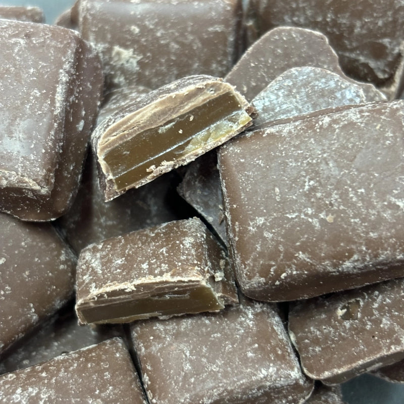 Chocolate coated Caramel Mates with a chewy caramel centre.