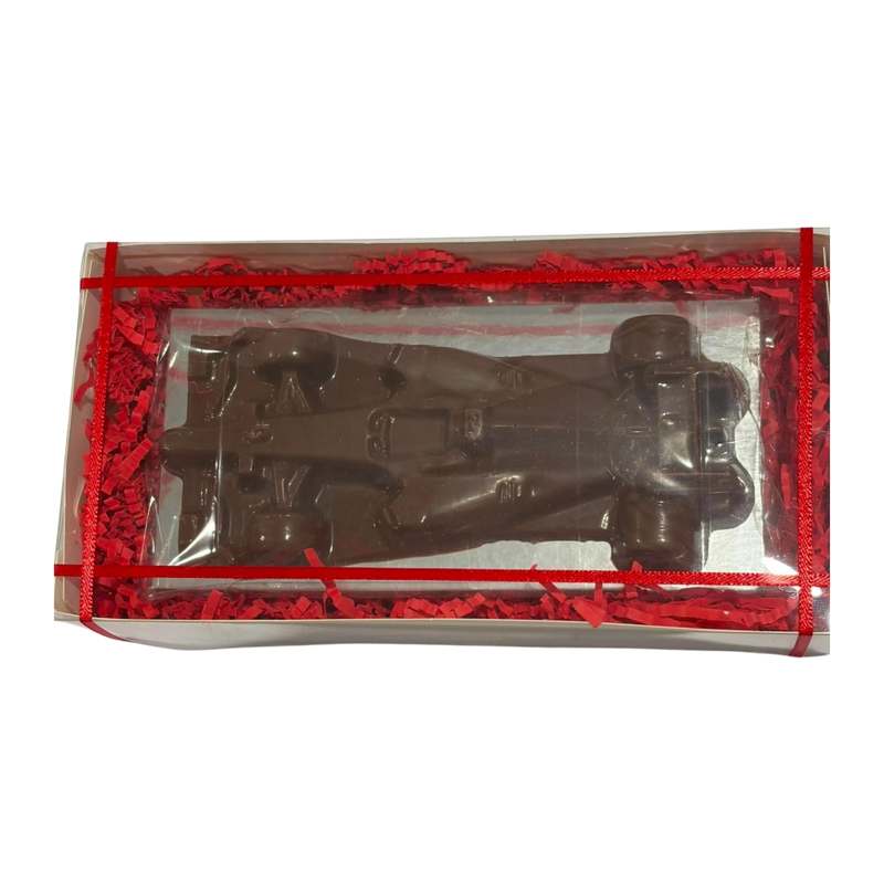 Chocolate racecar in a gift box