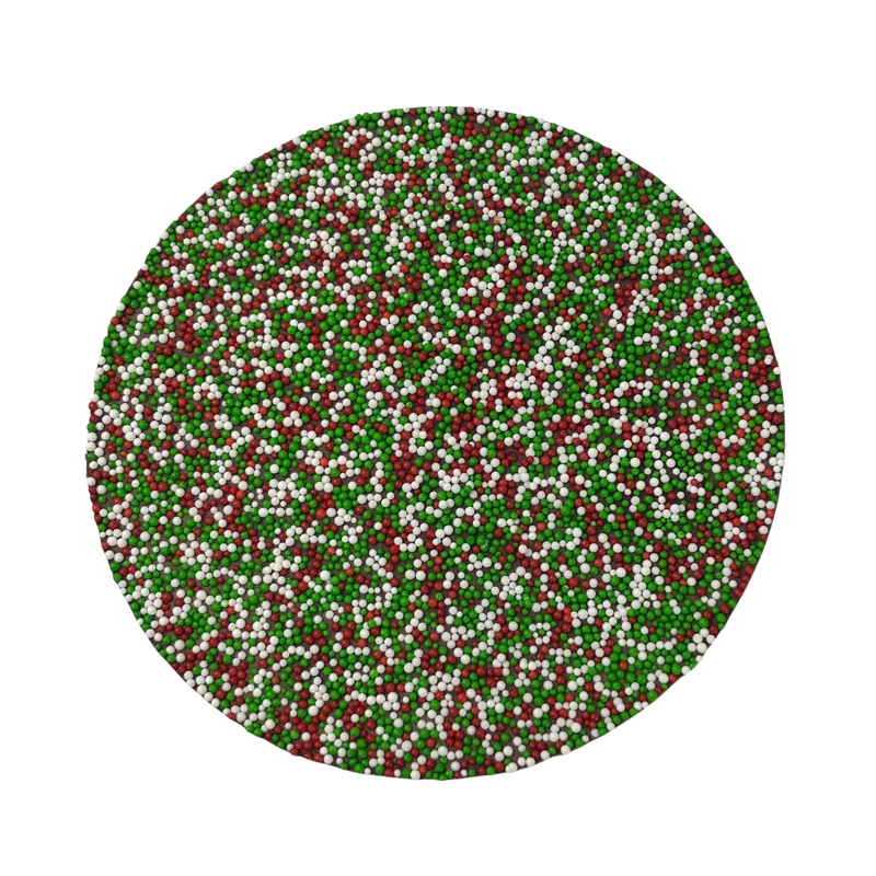 Large chocolate freckle with christmas themed sprinkles. 
