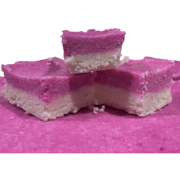 Pink and white coconut ice slices