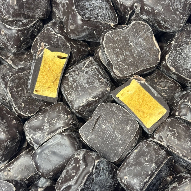 Honeycomb pieces coated in dark chocolate