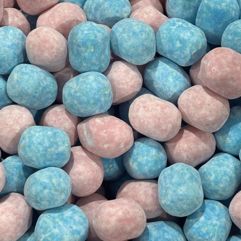 Pink and blue English bon bon lollies