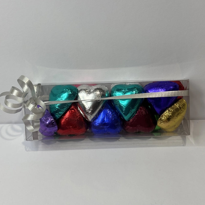 Coloured foil chocolate hearts in gift box