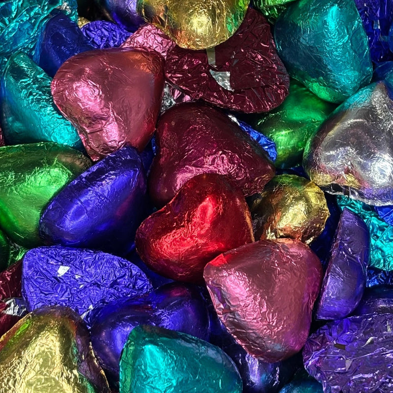 Assorted colour foil chocolate hearts