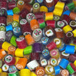 Assorted colour rock candy with fruity images on each piece