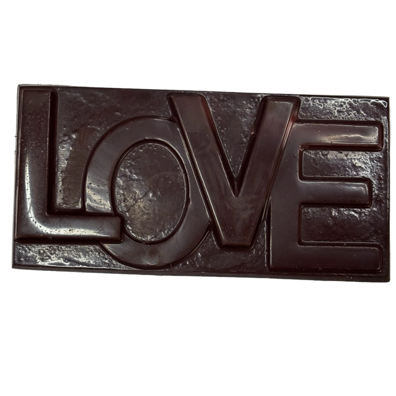 Dark chocolate bar with LOVE letters