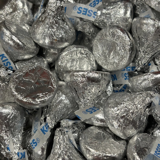 Silver foil wrapped Hershey's Kisses chocolates