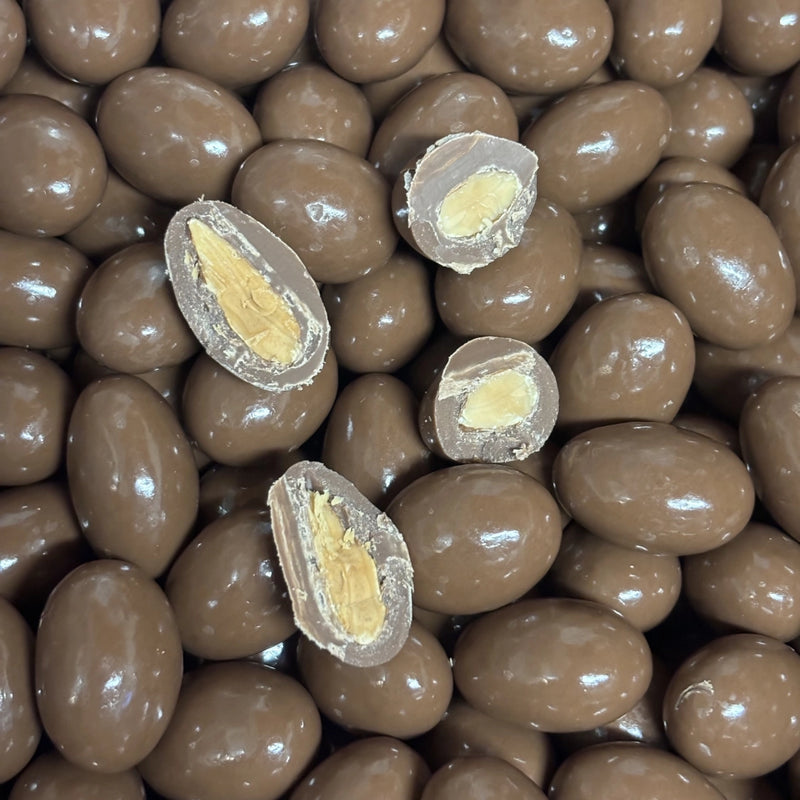 Almonds coated in milk chocolate