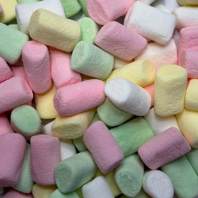 Mini marshmallows in a mix of pastel pink, white, yellow and green colours