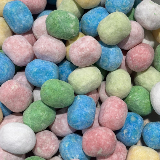 English bon bons mixed pack is a colourful chewy sweet in assorted fruit flavours with a light dusting of powder 