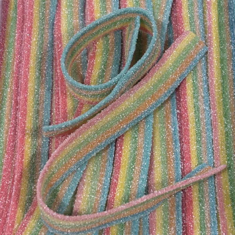 Rainbow coloured, sour lolly straps
