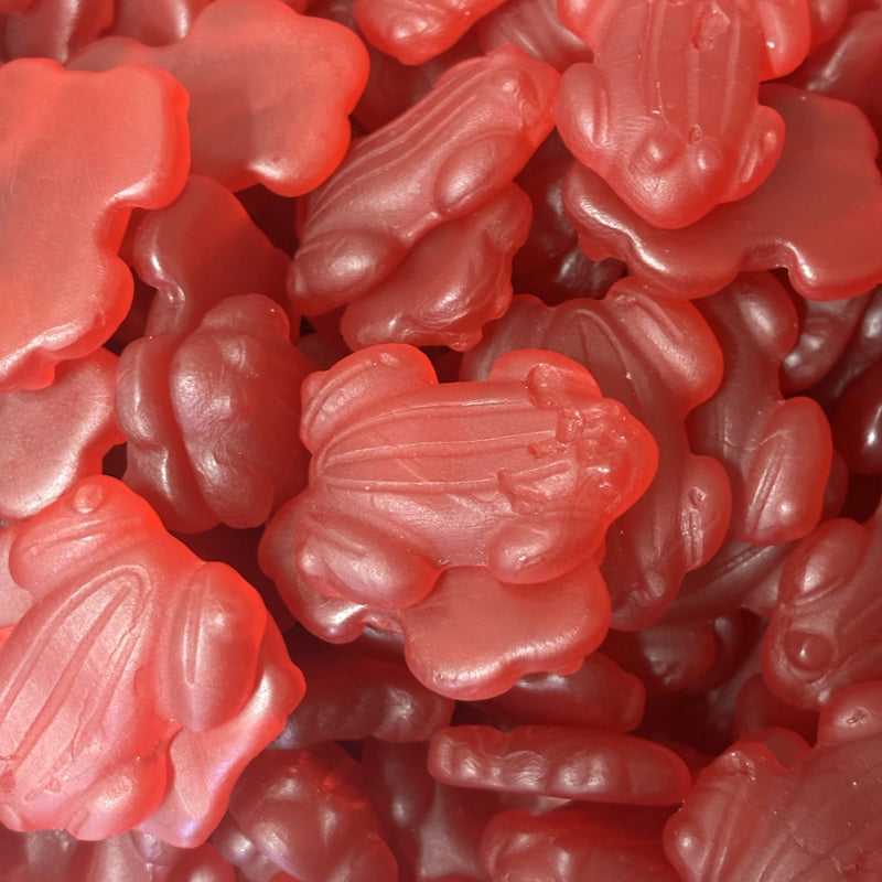 Red lolly frogs with raspberry flavour