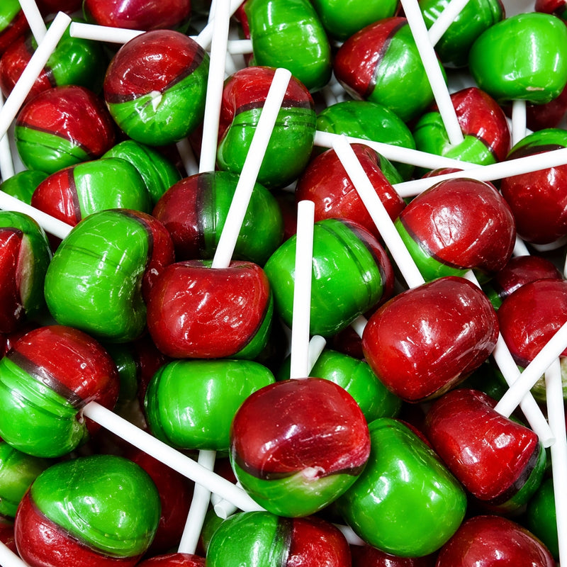 Red and green rosey apple lollipops