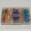 Lolly box with crocodiles, sour worms, octopus, watermelon shakrs and blue sharks