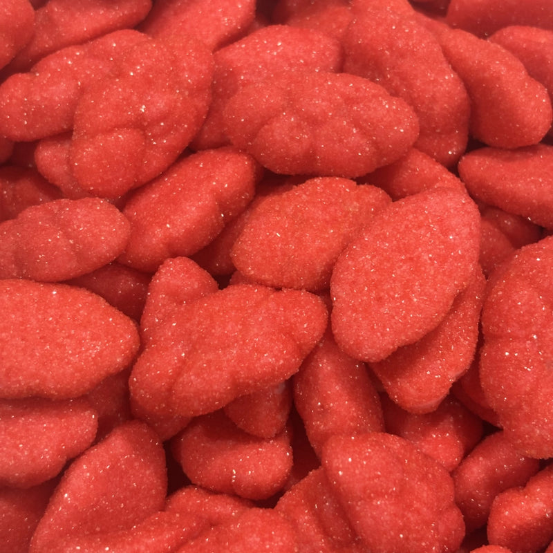 Strawberry cloud lollies dusted with sour sugar
